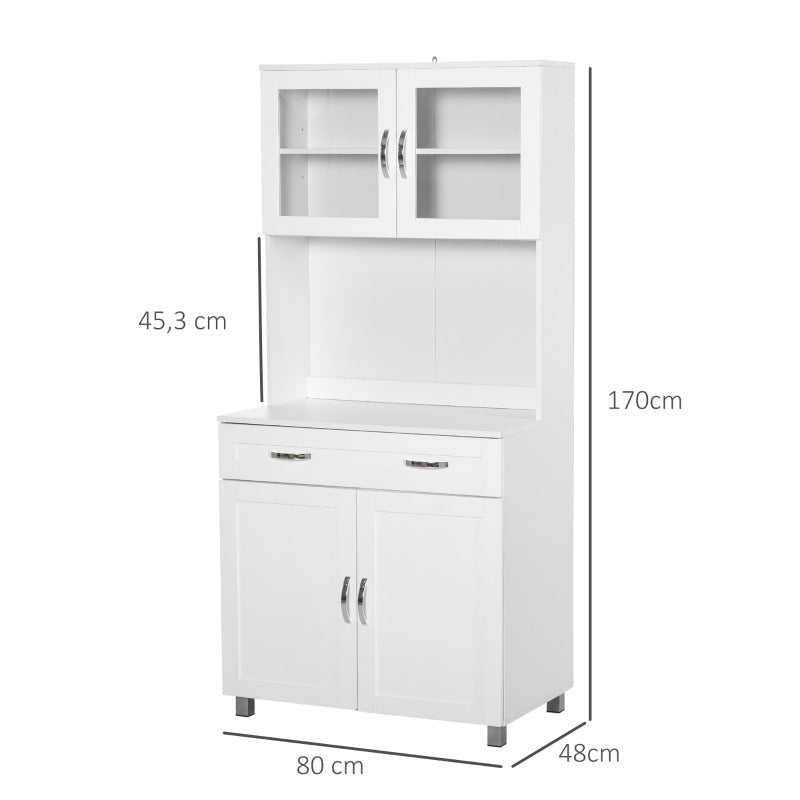 Aparador auxiliar de cozinha Armário com prateleiras internas ajustáveis e gaveta 80x48x170 cm Branco