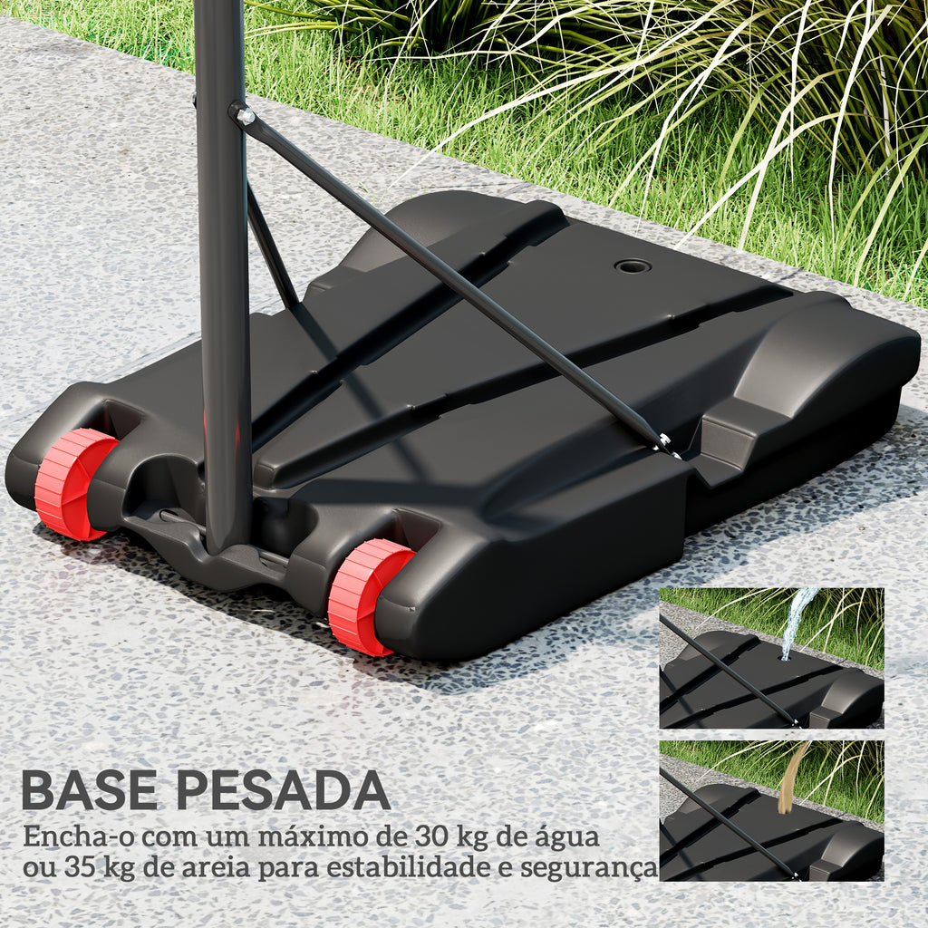SPORTNOW Tabela de Basquetebol para Exterior com Alvo de Dardos Tabela de Basquetebol Portátil com Ajustável 210-247 cm Rodas Base Rellenável para Adolescentes e Adultos Preto