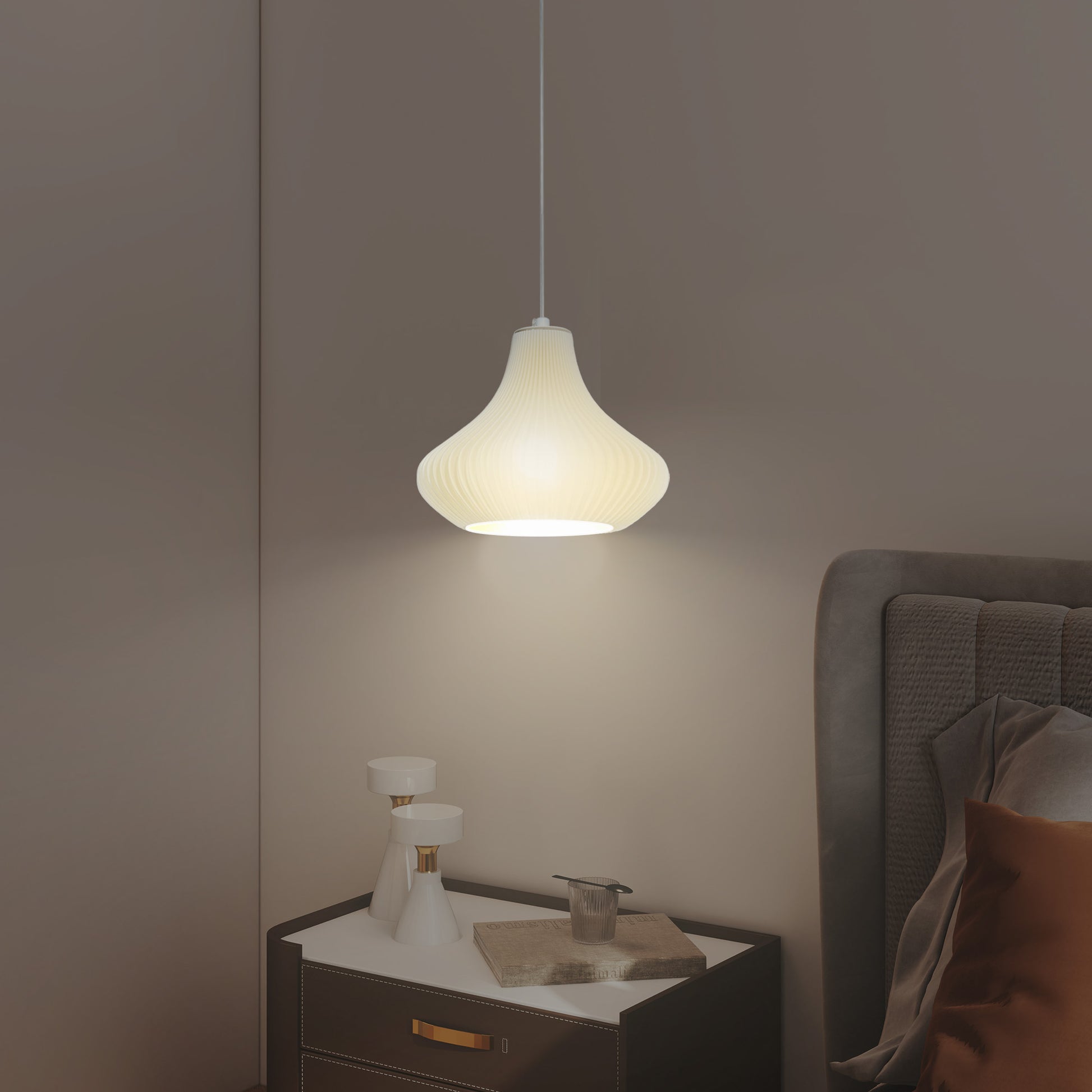 Candeeiro Suspensoo Moderno Candeeiro de Teto com Ecrã de Impressão 3D Iluminação para Sala de Jantar Cozinha Sala de Estar Bar Restaurante Ø20,5x17,5 cm Branco