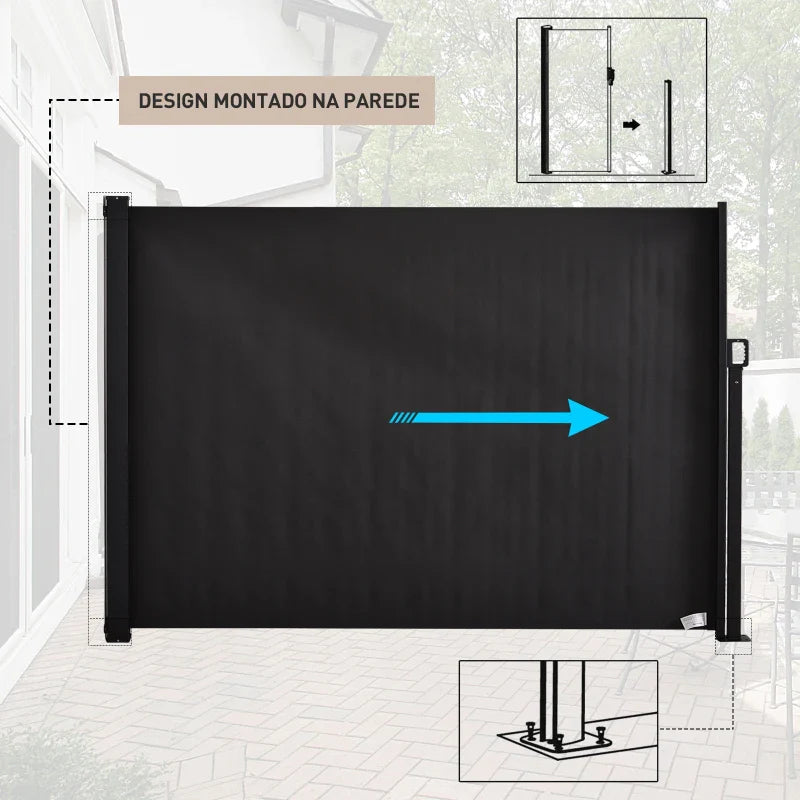 Toldo Lateral Retrátil de Exterior 350x180cm Toldo de Privacidade Extensível com Proteção Solar para Jardim Balção Alumínio e Poliéster Cinza Escuro