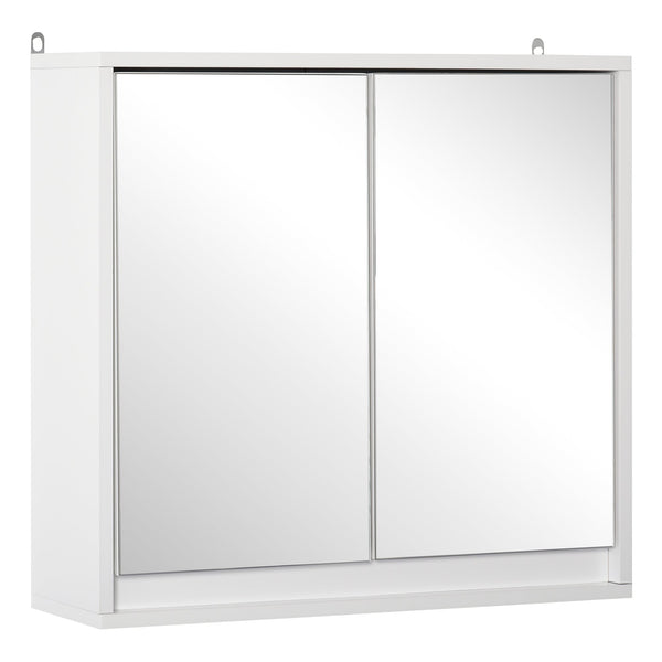 Armário de Casa de Banho com Espelho Móvel Suspenso de Casa de Banho com Prateleira Interior Ajustável em 3 Níveis e 2 Portas 48x14,5x45 cm Branco