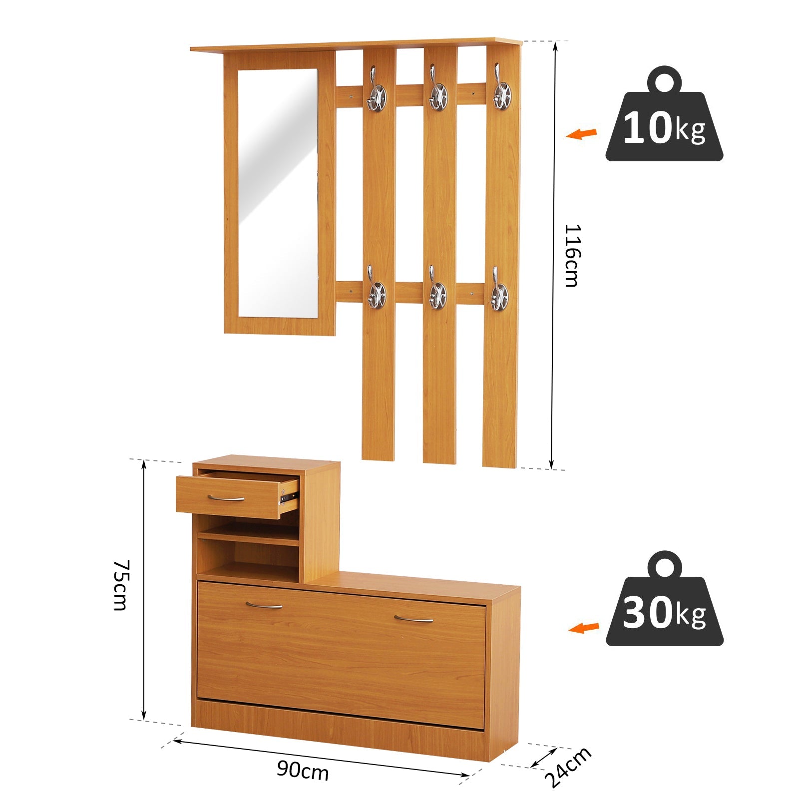 Conjunto de Entrada Dhyana Castanho - Espelho, Cabide E Sapateira - Design Nórdico - Leva-Me Contigo - Móveis & Decoração