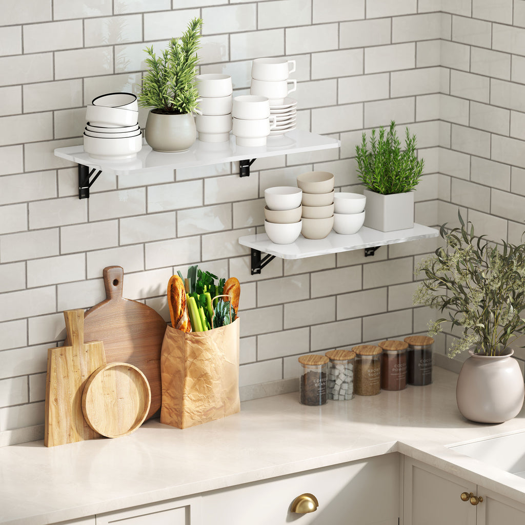 Conjunto de 2 Mesas Dobráveis de Parede Secretárias Flutuantes para Espaços Pequenos Mesas Rebatíveis para Cozinha Sala de Jantar Escritório Quarto e Sala Branco Brilhante