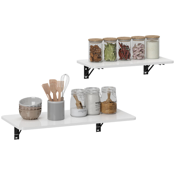 Conjunto de 2 Mesas Dobráveis de Parede Secretárias Flutuantes para Espaços Pequenos Mesas Rebatíveis para Cozinha Sala de Jantar Escritório Quarto e Sala Branco Brilhante