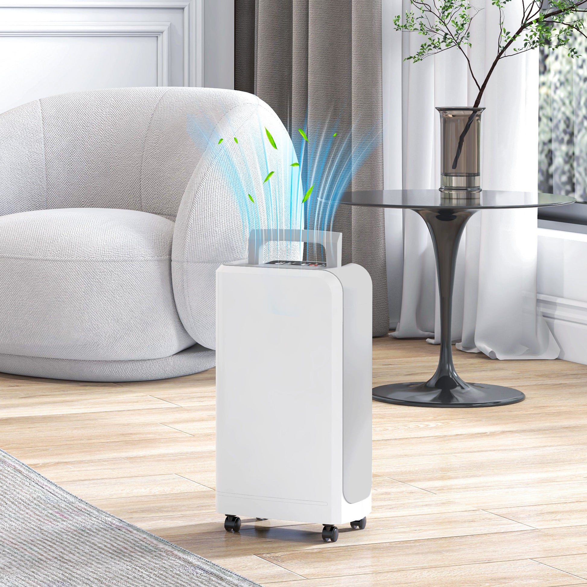Desumidificador Elétrico 12L/dia Depósito de Água de 2,5L Desumidificador com Rodas Temporizador de 24 Horas Ecrã Digital de Humidade Desumidificador de Humidade para Dormitório Branco