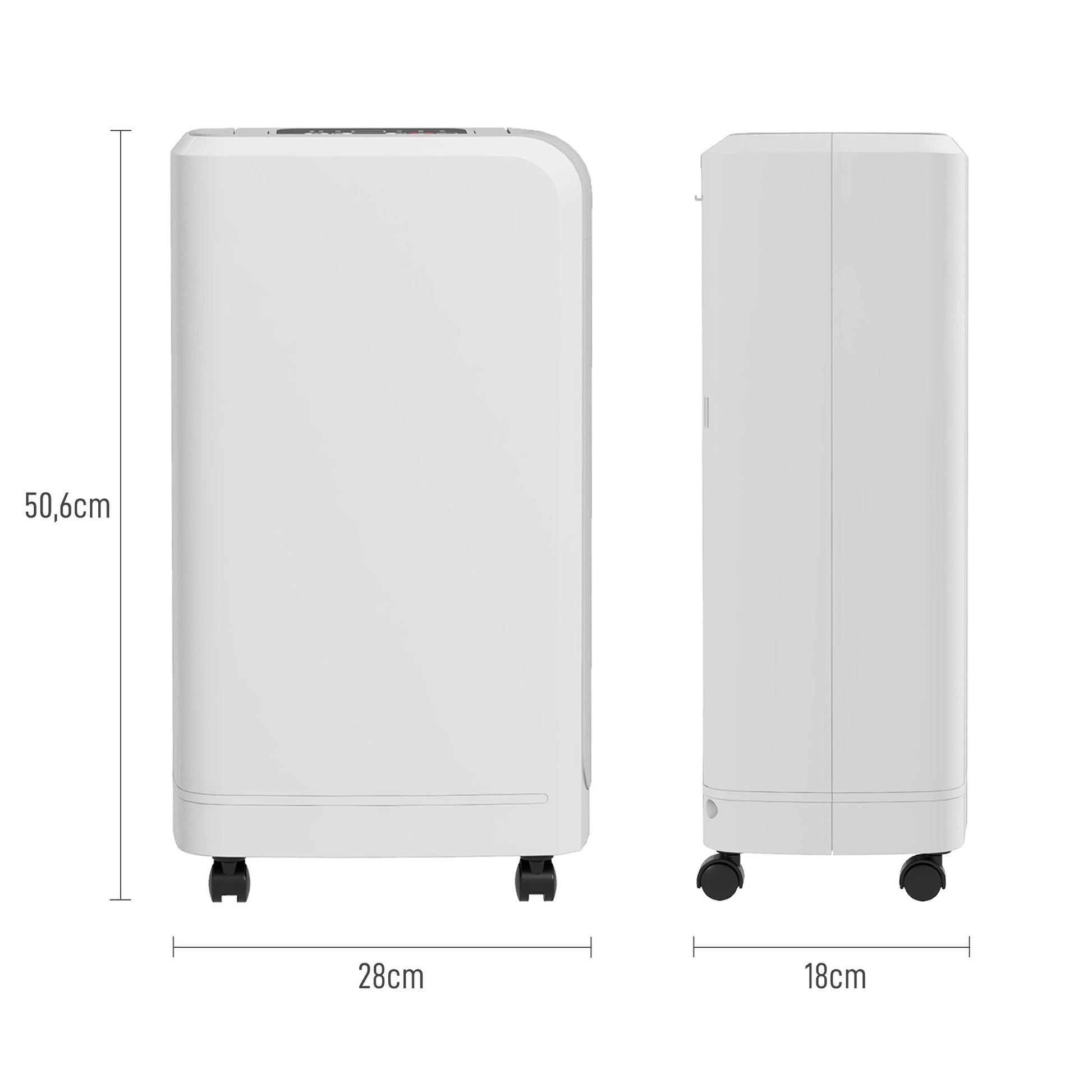 Desumidificador Elétrico 12L/dia Depósito de Água de 2,5L Desumidificador com Rodas Temporizador de 24 Horas Ecrã Digital de Humidade Desumidificador de Humidade para Dormitório Branco