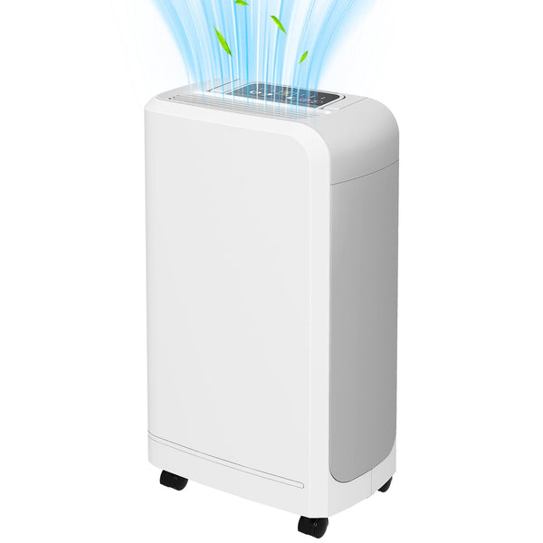 Desumidificador Elétrico 12L/dia Depósito de Água de 2,5L Desumidificador com Rodas Temporizador de 24 Horas Ecrã Digital de Humidade Desumidificador de Humidade para Dormitório Branco