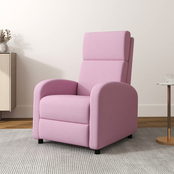 Poltrona Relax Reclinável até 160° Poltrona Reclinável Manual com Apoio para os Pés Carga Máxima 120 kg para Sala de Estar Dormitório 64x86x102 cm Rosa