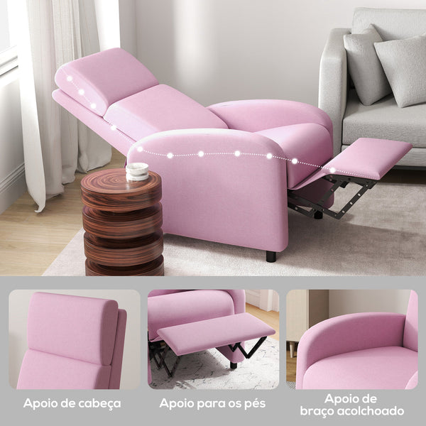 Poltrona Relax Reclinável até 160° Poltrona Reclinável Manual com Apoio para os Pés Carga Máxima 120 kg para Sala de Estar Dormitório 64x86x102 cm Rosa