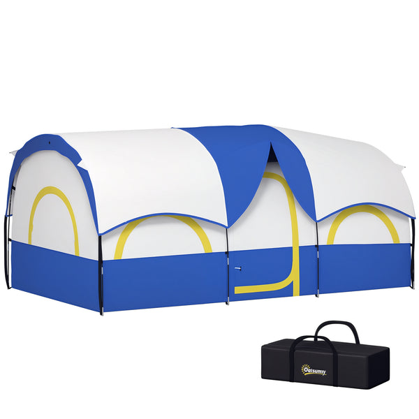 Tenda de Campismo Familiar Tipo Túnel Tenda para 4-6 Pessoas Impermeável 3.000 mm Tenda de Campismo Dobrável com 2 Quartos e Saco de Transporte 435x251x195 cm Azul e Cinzento