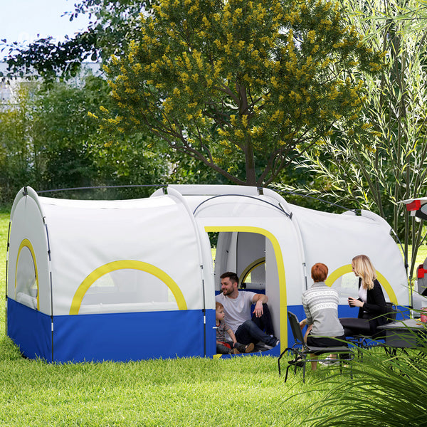 Tenda de Campismo Familiar Tipo Túnel Tenda para 4-6 Pessoas Impermeável 3.000 mm Tenda de Campismo Dobrável com 2 Quartos e Saco de Transporte 435x251x195 cm Azul e Cinzento
