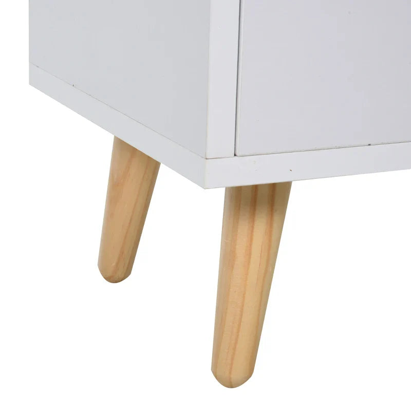 Mesa lateral de cabeceira multiuso para sala de estar ou quarto com 2 gavetas espaçosas Pernas de pinho elevado Design moderno 33x28x42cm Branco