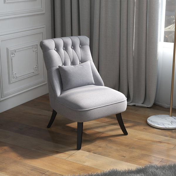 Poltrona de Dormitório Moderna Poltrona de Sala de Estar Estofado em Linho com Almofada e Estrutura de Madeira para Sala de Estar 52,5x69x77 cm Cinza