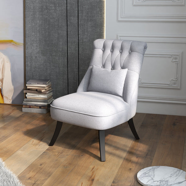 Poltrona de Dormitório Moderna Poltrona de Sala de Estar Estofado em Linho com Almofada e Estrutura de Madeira para Sala de Estar 52,5x69x77 cm Cinza