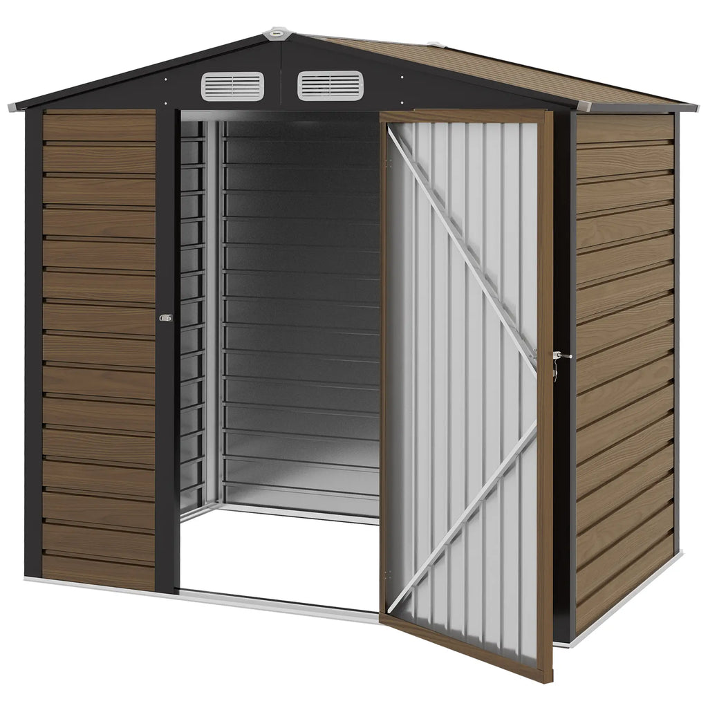 Abrigo de Jardim 190x132x187 cm Abrigo de Ferramentas com 2 Janelas de Ventilação e Porta com Fechadura para Pátio Terraço Carvalho