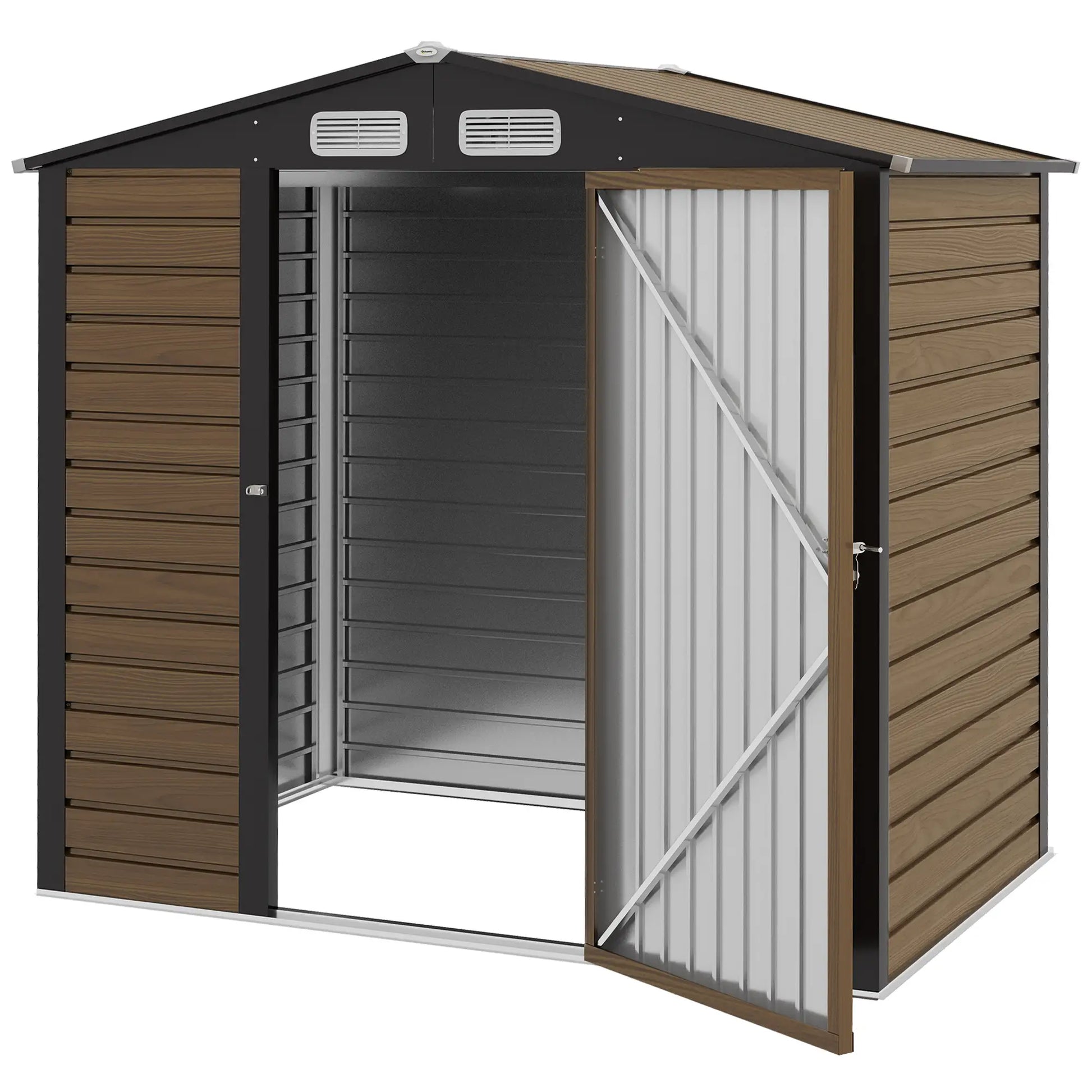 Abrigo de Jardim 190x132x187 cm Abrigo de Ferramentas com 2 Janelas de Ventilação e Porta com Fechadura para Pátio Terraço Carvalho