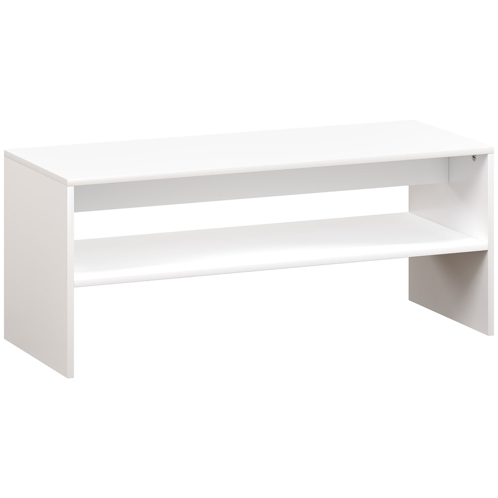 Mesa de Centro Mesa Auxiliar com Compartimento Aberto Mesa de Café para Sala de Estar 100x40x41,5 cm Branco Brilhante
