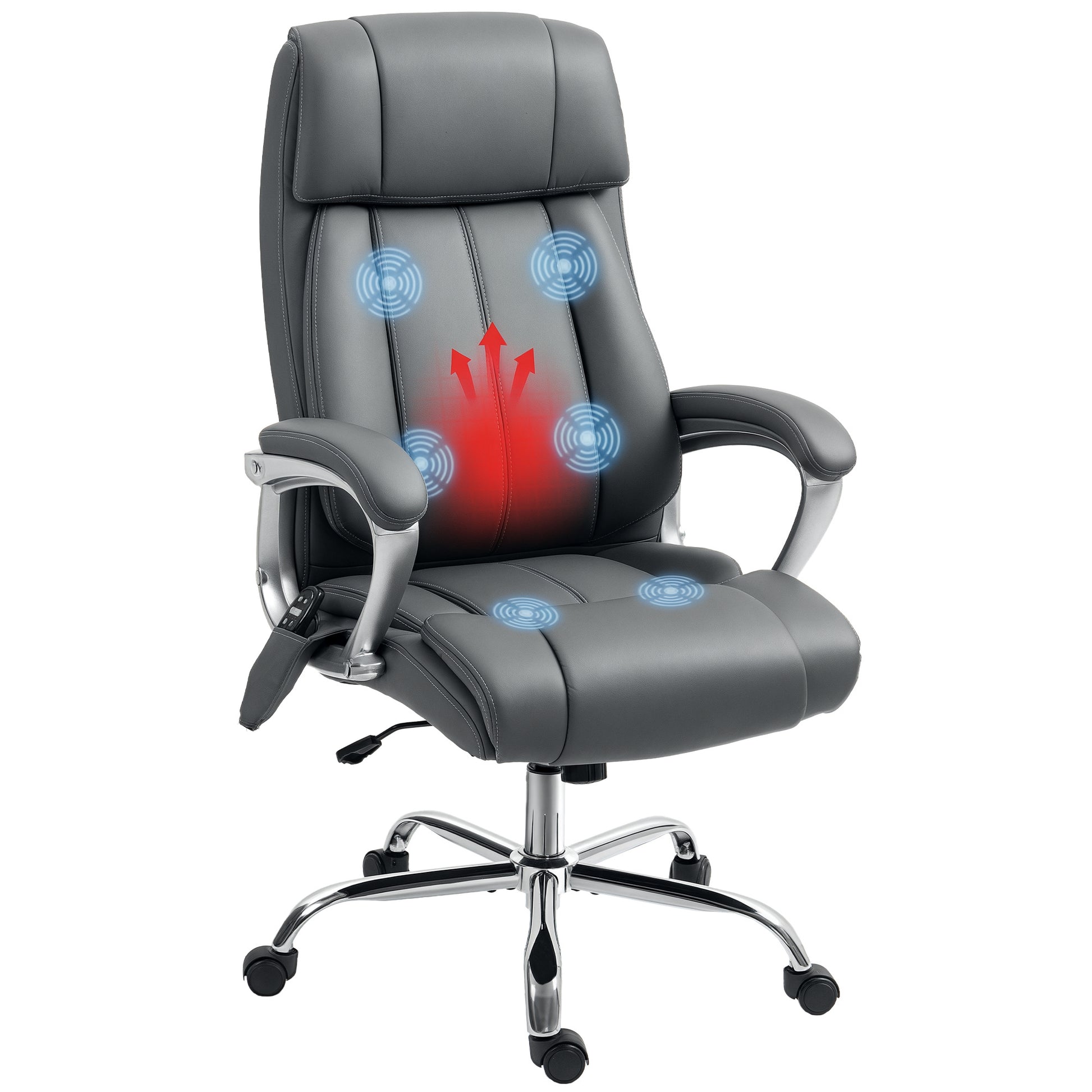 Cadeira de Escritório com Massagem Cadeira Giratória com Altura Ajustável Função de Aquecimento e Função de Inclinação Controlo Remoto para Estudo 66x72x113-121 cm Cinzento Escuro