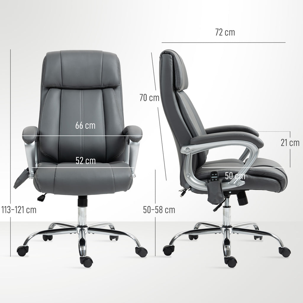 Cadeira de Escritório com Massagem Cadeira Giratória com Altura Ajustável Função de Aquecimento e Função de Inclinação Controlo Remoto para Estudo 66x72x113-121 cm Cinzento Escuro