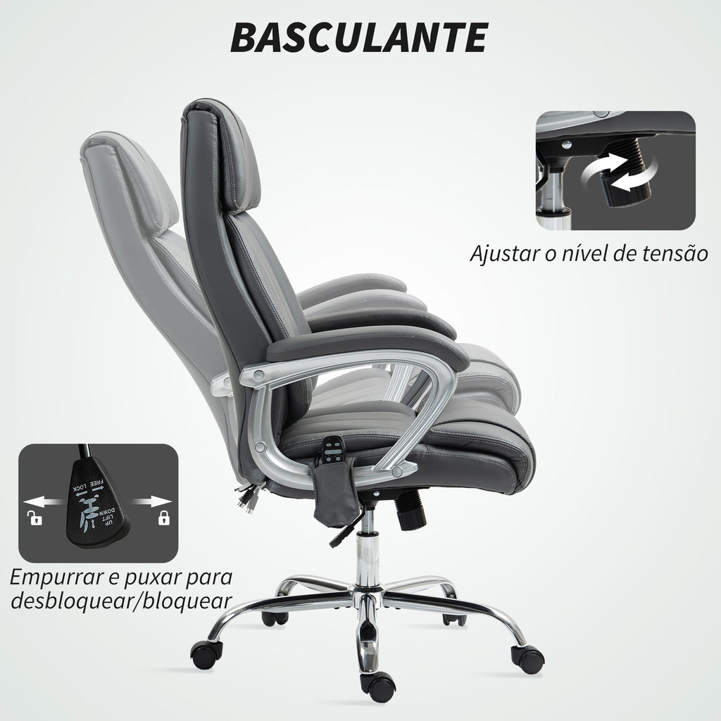 Cadeira de Escritório com Massagem Cadeira Giratória com Altura Ajustável Função de Aquecimento e Função de Inclinação Controlo Remoto para Estudo 66x72x113-121 cm Cinzento Escuro
