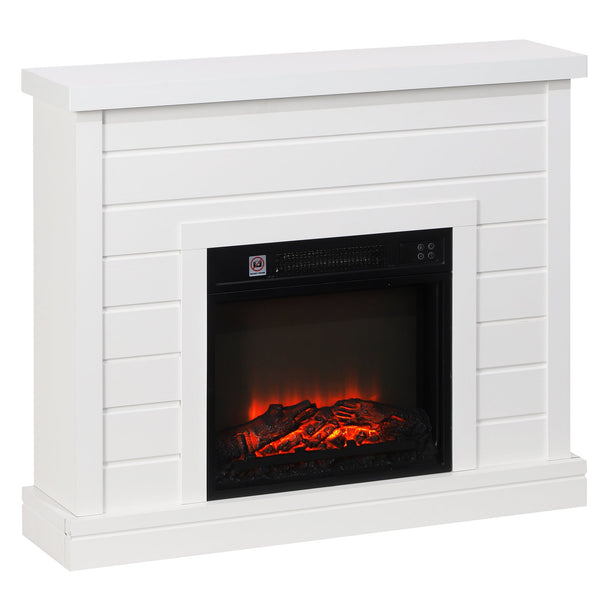 Lareira Elétrica 1800W Lareira Decorativa com Efeito de Chama Realista Controlo Remoto Temporizador Semanal Proteção Contra Sobreaquecimento para Ambientes de 30 m² 96,5x22x81,7 cm Branco
