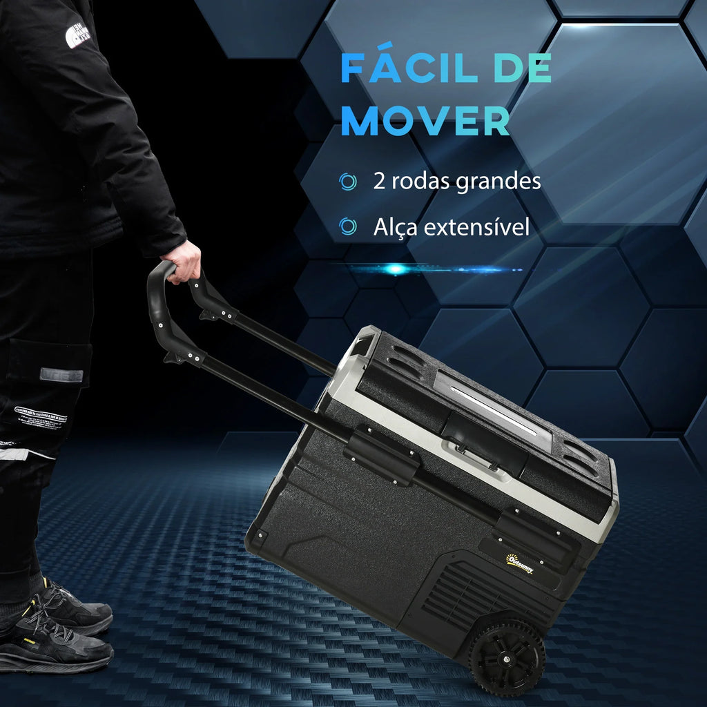 Geleira Elétrica Portátil 40L com Compressor - CC 12V/24V, até -20°C, LED Tátil e Rodas - 71,1x46x44 cm - Preto