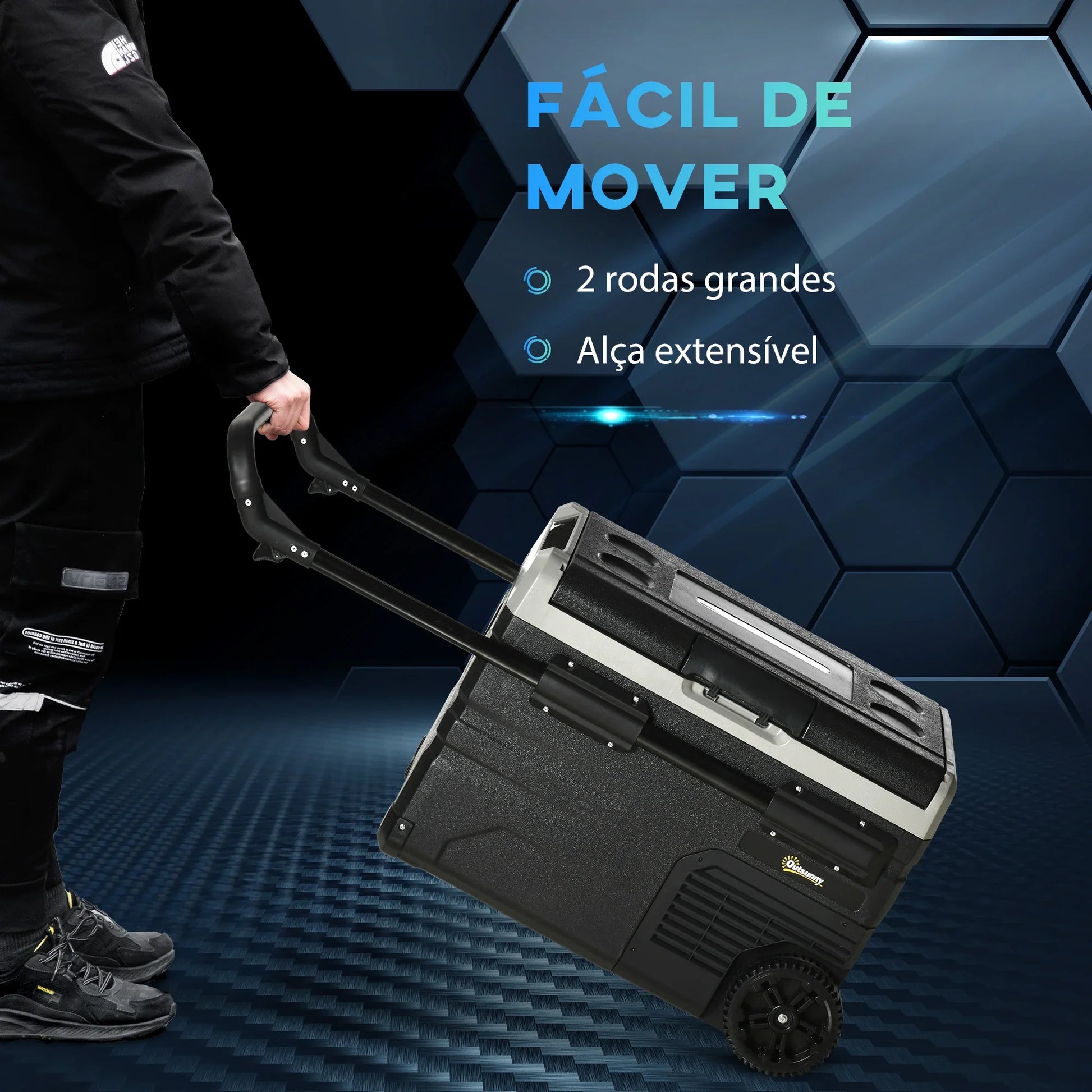 Geleira Elétrica Portátil 40L com Compressor - CC 12V/24V, até -20°C, LED Tátil e Rodas - 71,1x46x44 cm - Preto