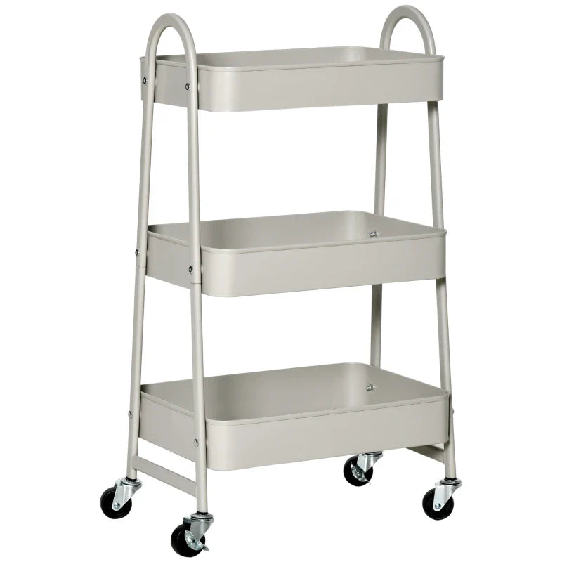 Carrinho de Cozinha com Rodas Carrinho de Armazenamento de 3 Níveis e Rodas com Freios para Casa de Banho Dormitório Escritório 45x31x79,4cm Cinza