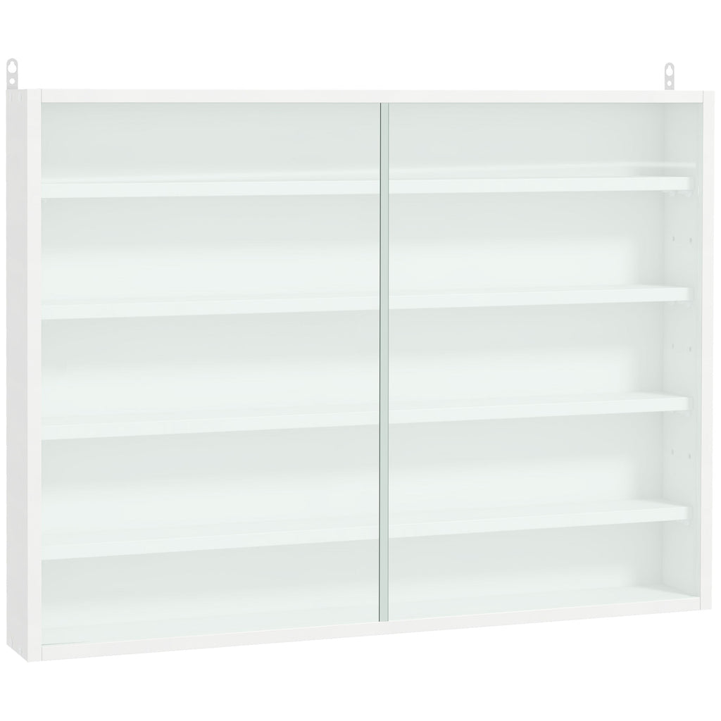 Vitrine de Parede de Madeira com Prateleiras Ajustáveis e 2 Portas Corredeiras de Vidro para Coleções Perfumes Bonecos de Decoração 80x9,5x60cm Branco