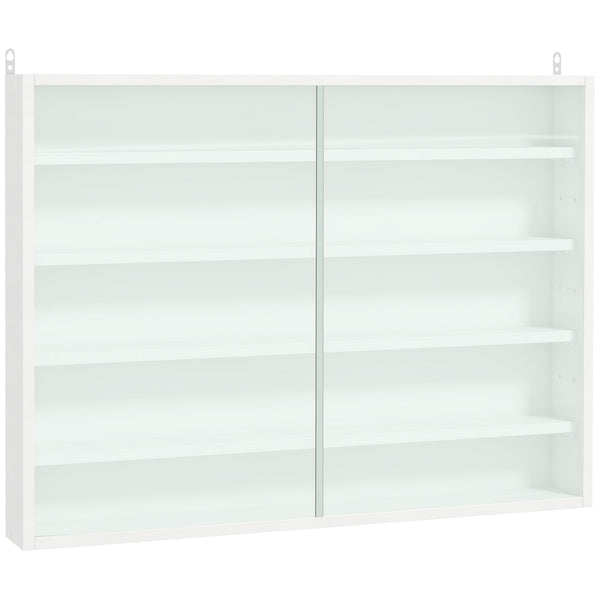 Vitrine de Parede de Madeira com Prateleiras Ajustáveis e 2 Portas Corredeiras de Vidro para Coleções Perfumes Bonecos de Decoração 80x9,5x60cm Branco