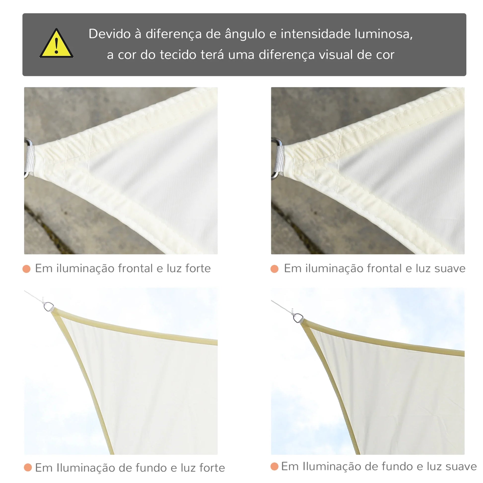 Vela de Sombra Retangular 4x6 m Toldo Vela de Poliéster com Proteção UV Aneis em Forma de D e Cordas para Jardim Pátio Piscina Creme