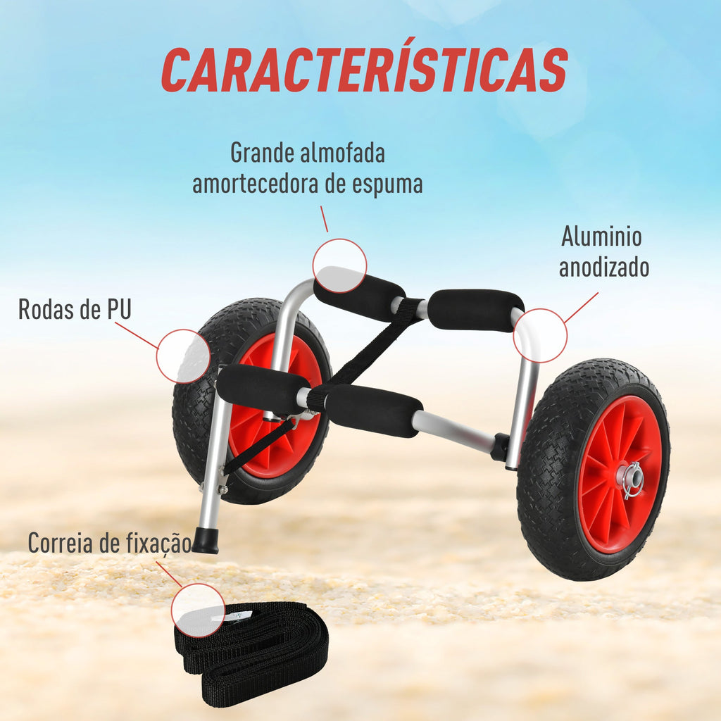 Carro de Transporte Kayak Dobrável Barco Canoa Reboque Carga 60kg com Rodas Porta Canoas Universal Alumínio 60x30x37cm