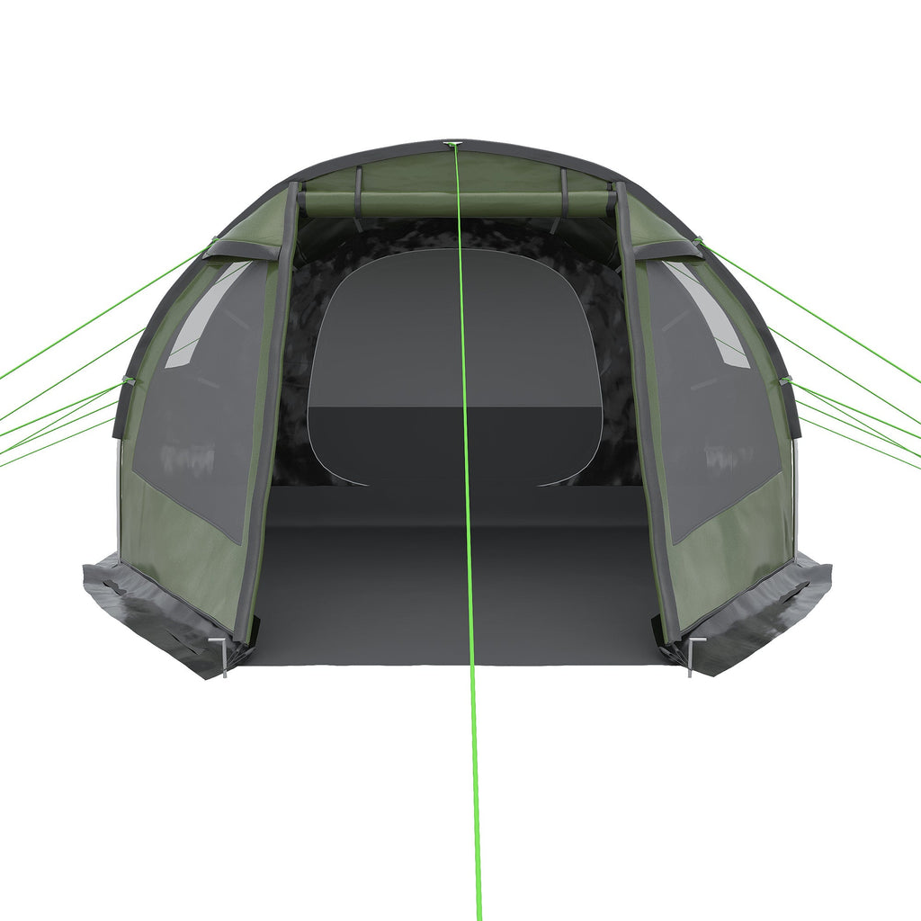 Tenda de Campismo para 3-4 Pessoas Impermeável PU2000 mm com Proteção UV30+ Janelas e Bolsa de Transporte 475x264x172 cm Verde