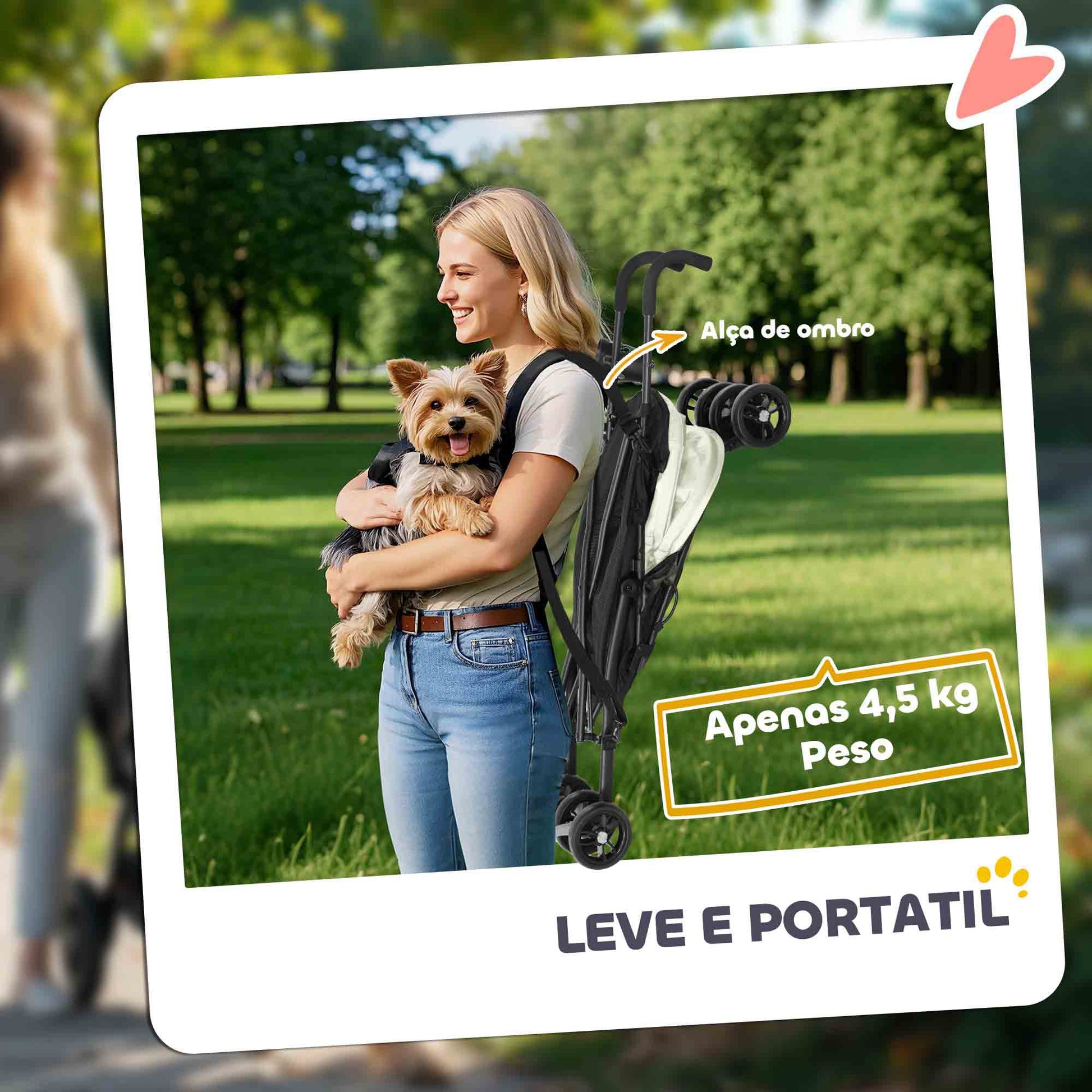 PawHut Carrinho para Cães Pequenos com Estrutura Compacta Carrinho Dobrável com Colchão Lavável Suporte para Copos Janelas de Rede e Bolsa de Arrumação 76x44x103 cm Creme