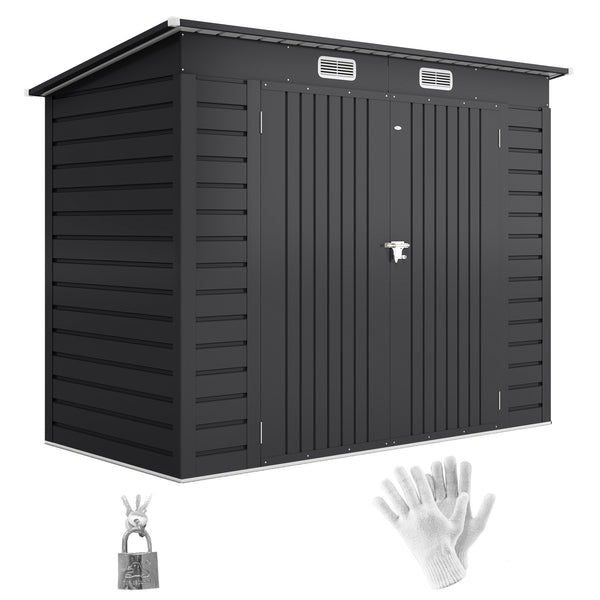 Abrigo de Jardim 2,7m² 249x121x183 cm Abrigo de Exterior com Porta Dupla 2 Ventilaç4oes e Trava Abrigo para Pátio Cinza