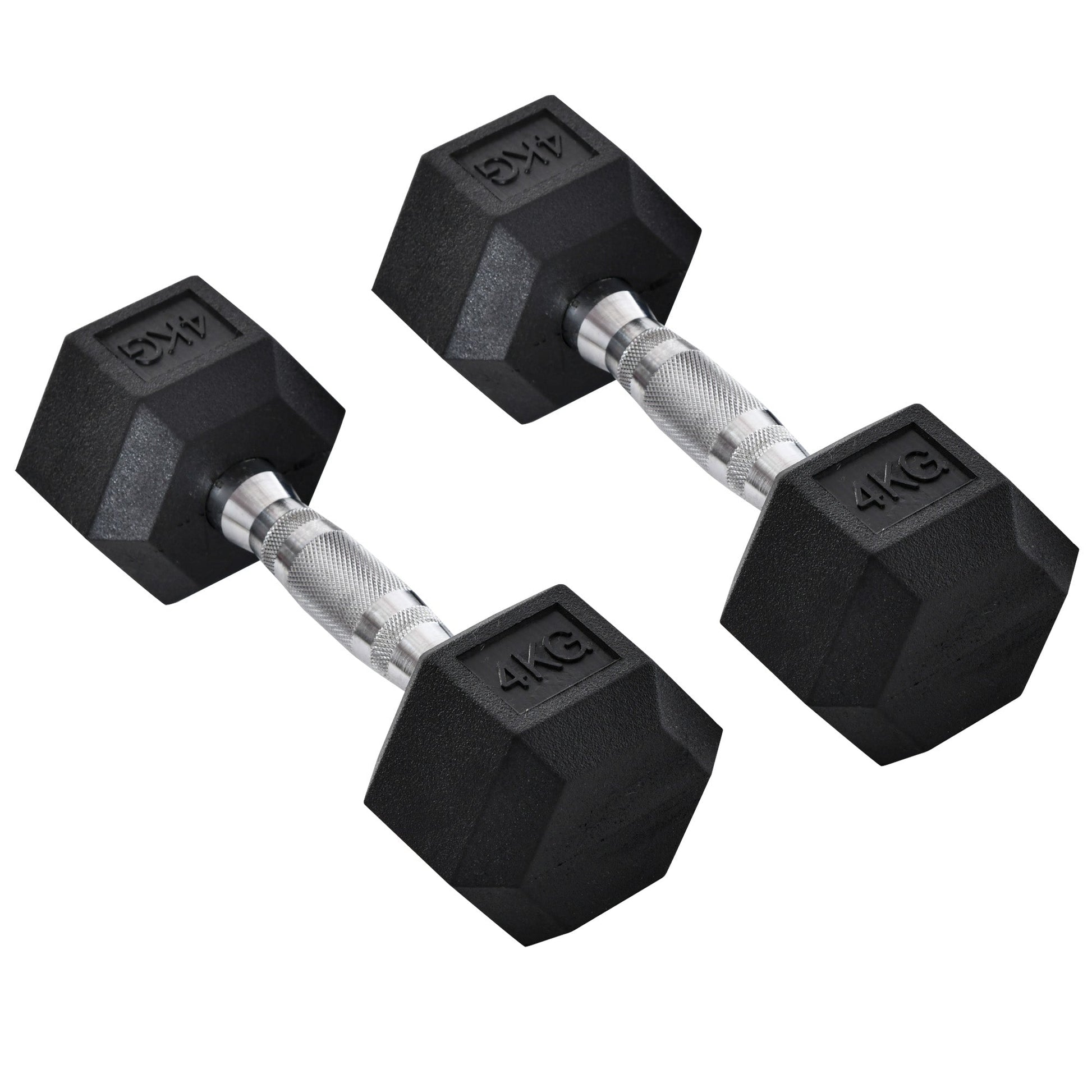 Conjunto de Halteres de 2x4kg com Barra Metálica e Cabeça Hexagonal Conjunto Pesos para Treino em Casa Ginásio 27,2x10,5 cm Preto e Prata