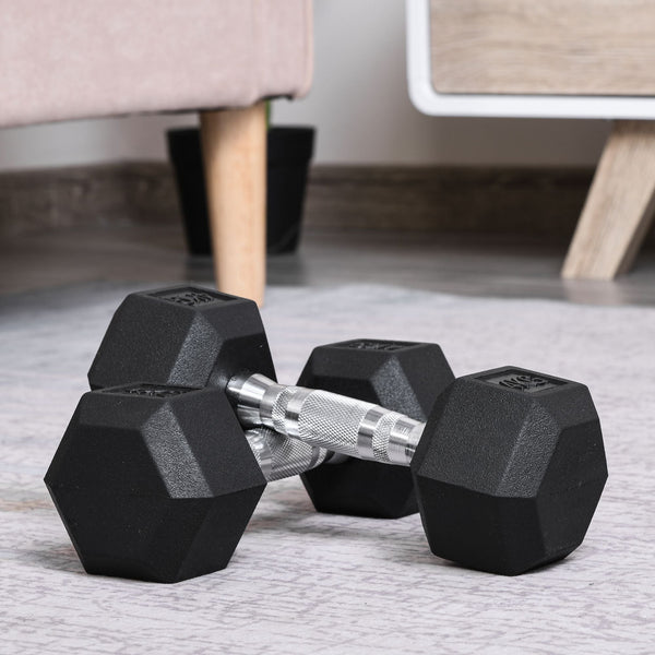 Conjunto de Halteres 8kg com Barra Metálica e Cabeça Hexagonal Conjunto Pesos para Treino em Casa Ginásio 27,2x10,5 cm Preto e Prata – Modelo Lyon
