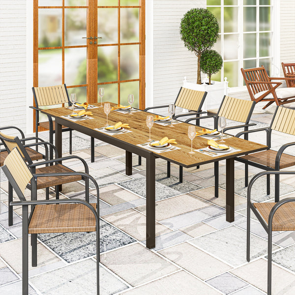 Mesa de Jardim Extensível Mesa de Jantar Exterior Ajustável 160-240 cm com Bordo de Alumínio Carga 70 kg Mesa Retangular para 6-8 Pessoas para Pátio Varanda Marrom