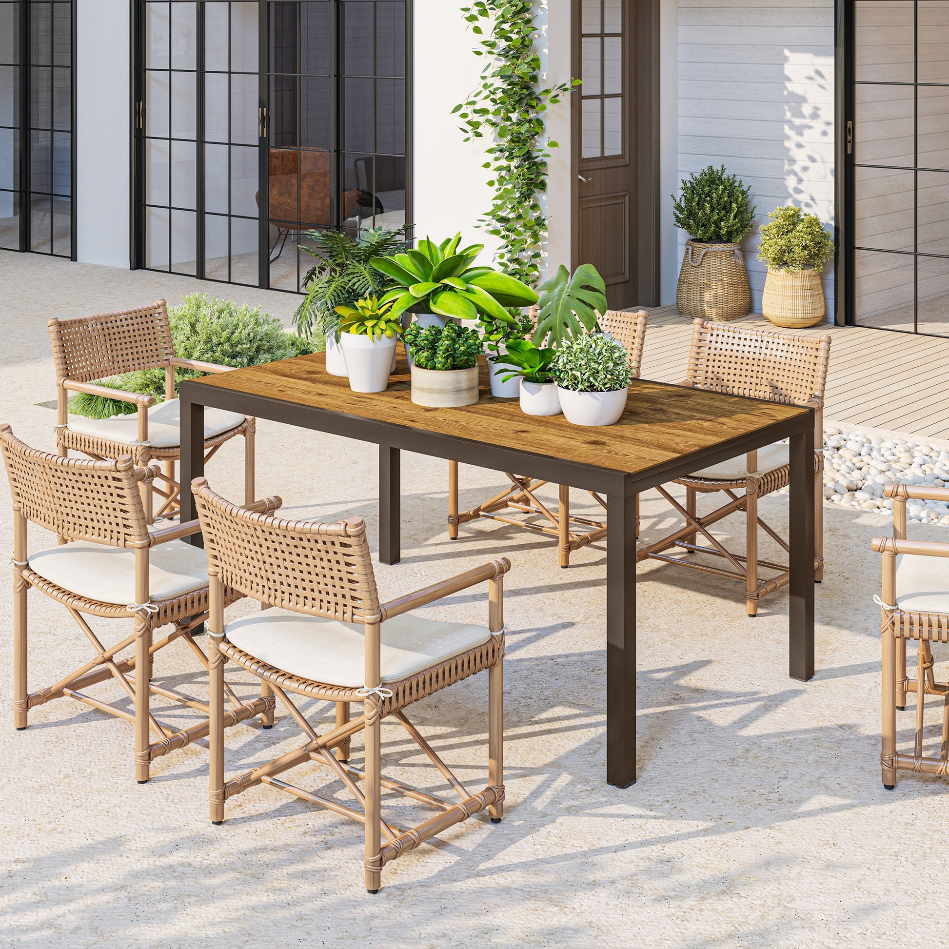 Mesa de Jardim Extensível Mesa de Jantar Exterior Ajustável 160-240 cm com Bordo de Alumínio Carga 70 kg Mesa Retangular para 6-8 Pessoas para Pátio Varanda Marrom