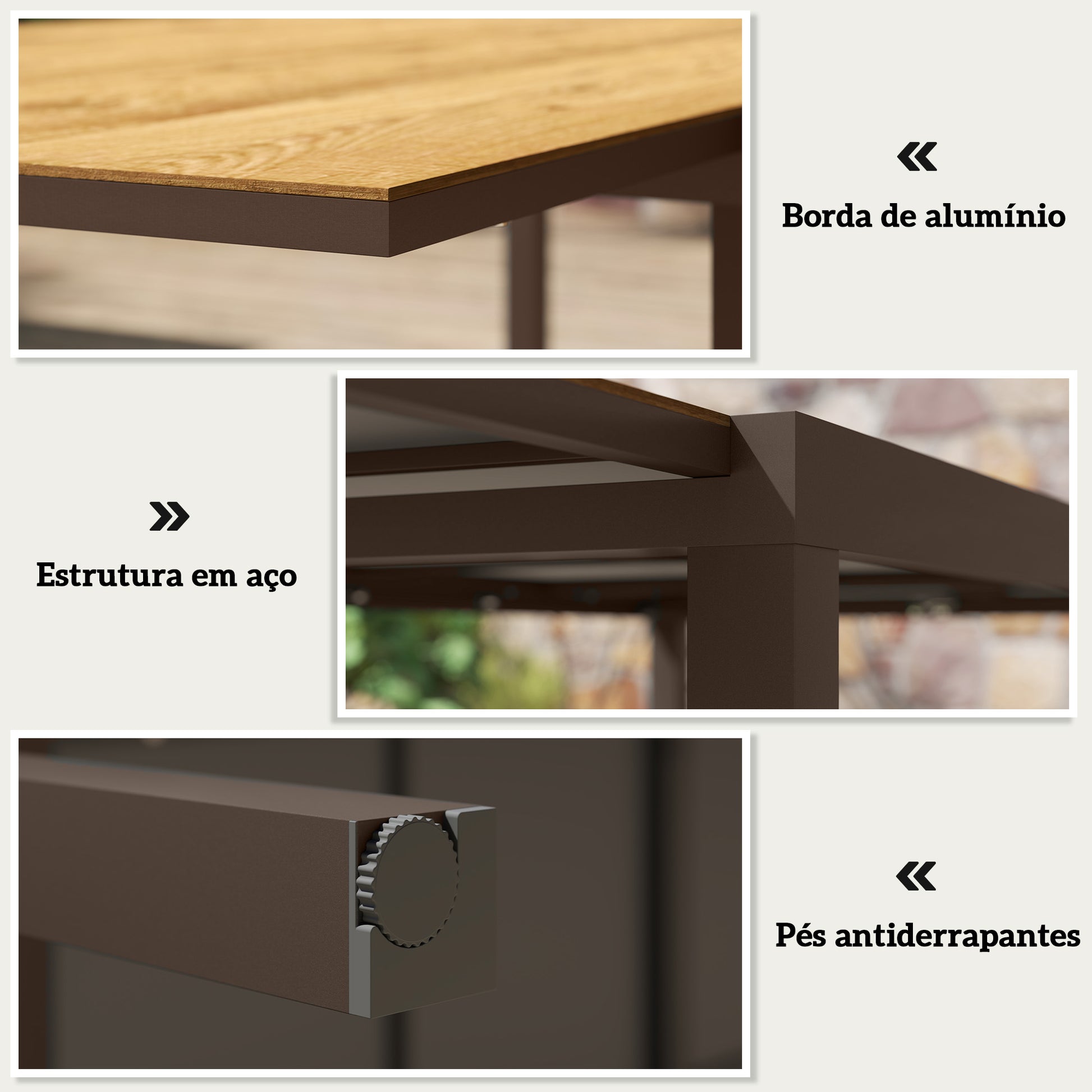 Mesa de Jardim Extensível Mesa de Jantar Exterior Ajustável 160-240 cm com Bordo de Alumínio Carga 70 kg Mesa Retangular para 6-8 Pessoas para Pátio Varanda Marrom