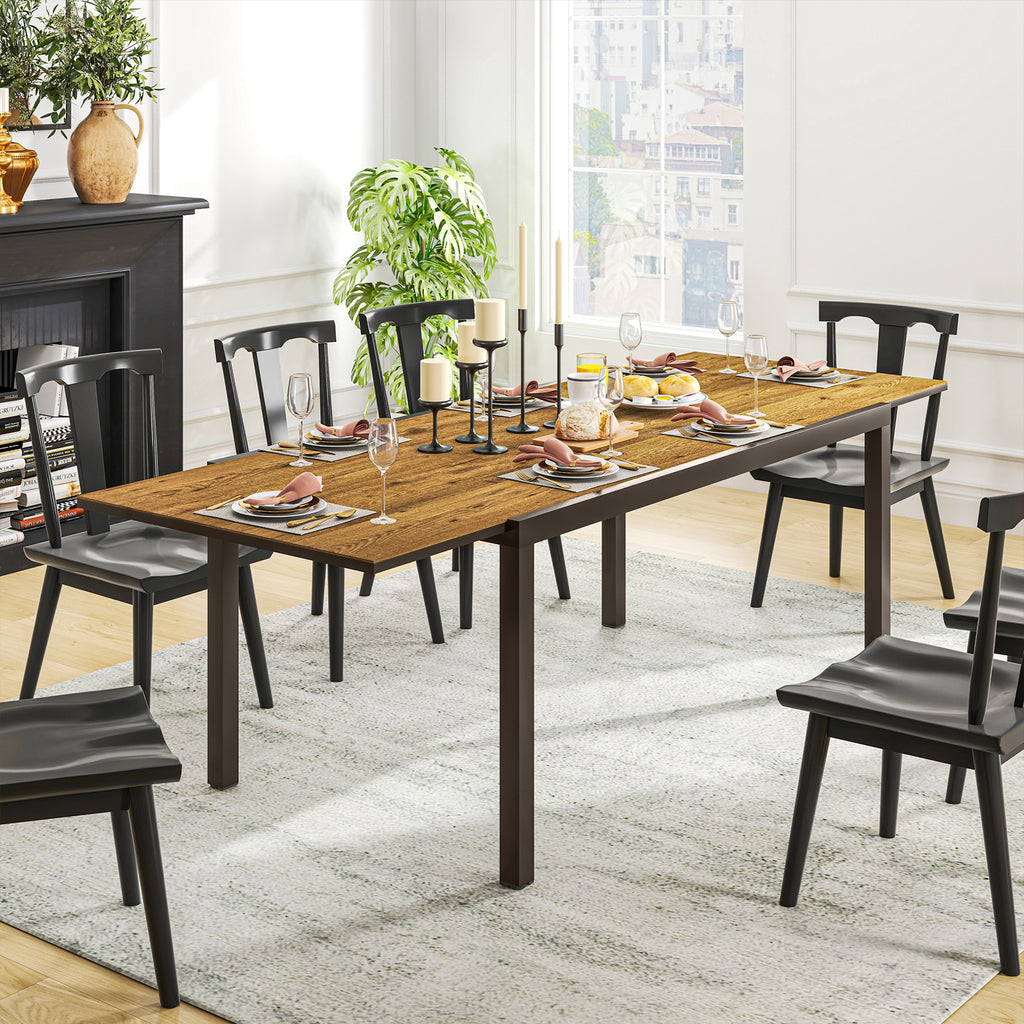 Mesa de Jardim Extensível Mesa de Jantar Exterior Ajustável 160-240 cm com Bordo de Alumínio Carga 70 kg Mesa Retangular para 6-8 Pessoas para Pátio Varanda Marrom