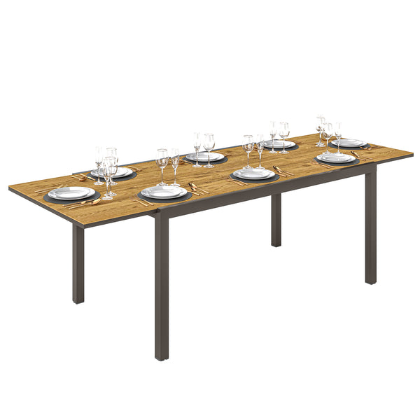 Mesa de Jardim Extensível Mesa de Jantar Exterior Ajustável 160-240 cm com Bordo de Alumínio Carga 70 kg Mesa Retangular para 6-8 Pessoas para Pátio Varanda Marrom