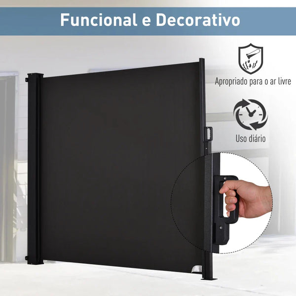 Toldo Lateral Retrátil de Exterior 350x180cm Toldo de Privacidade Extensível com Proteção Solar para Jardim Balção Alumínio e Poliéster Cinza Escuro