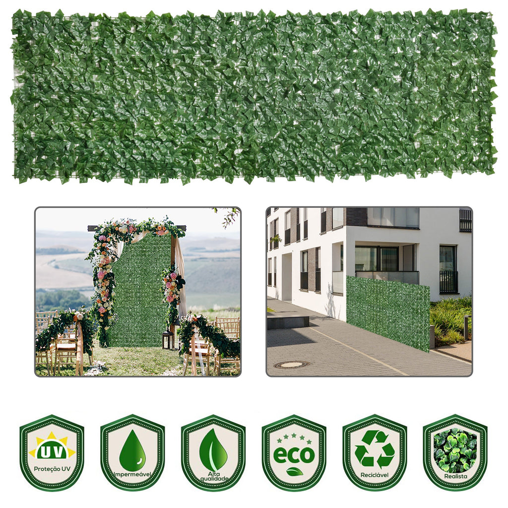 Vedação Artificial em Rolo 3m Vedação de Privacidade para Balcão Jardim Exterior Planta Decorativa de Parede PE Verde