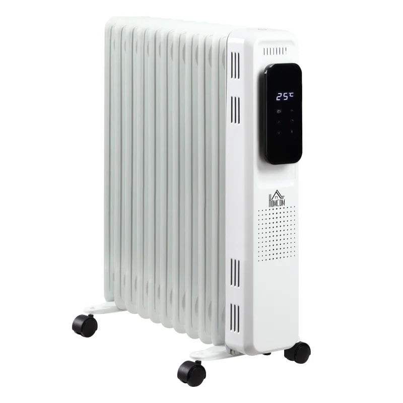 Aquecedor a Óleo 2290/2720W com 3 Modos de Aquecimento Tela LED Controle Tátil Termostato Temporizador 24H e Rodas Baixo Consumo para 20m² 50,5x24x63cm Branco