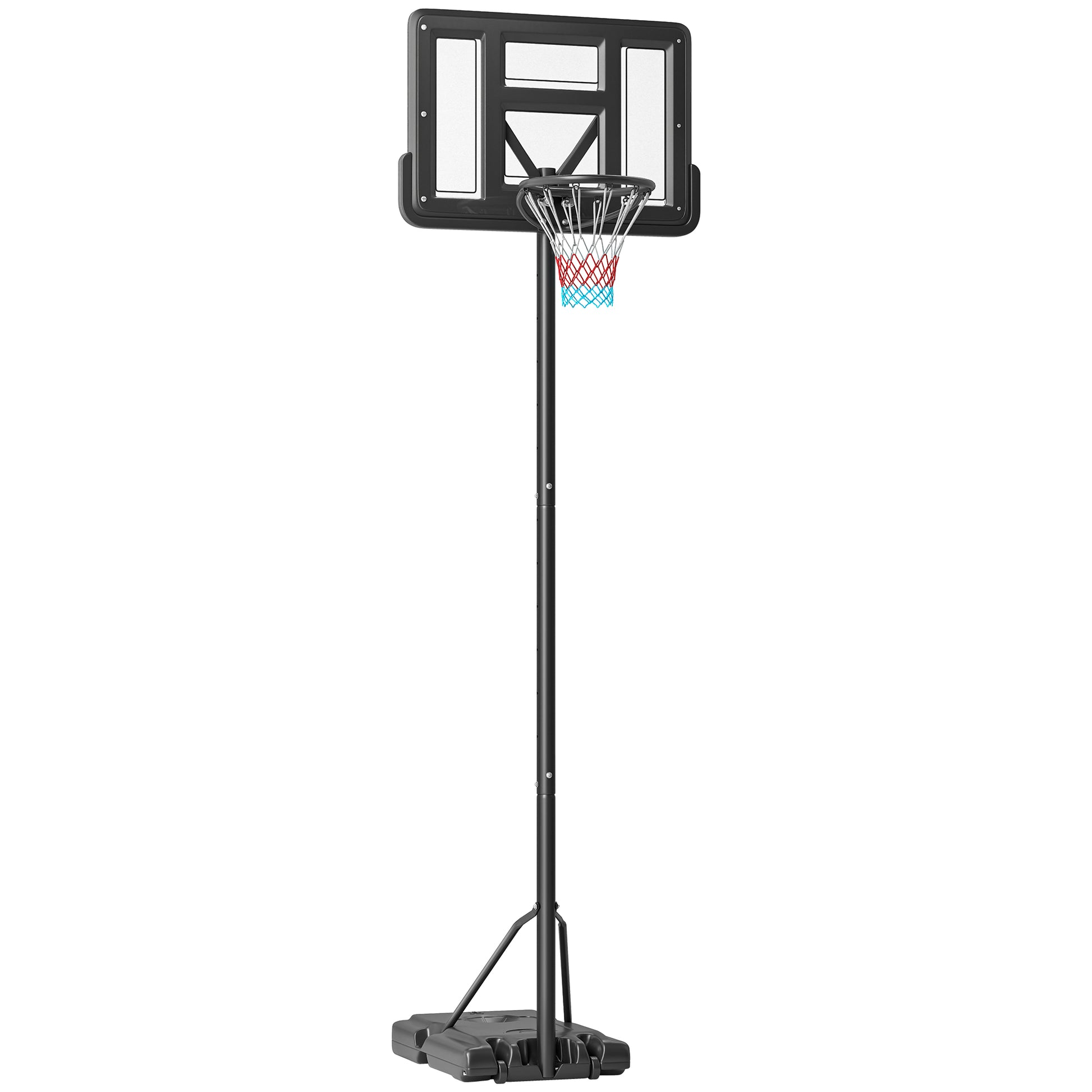 SPORTNOW Tabela de Basquetebol de Exterior 2 em 1 com Altura Ajustável 230-305 cm Cesta de Basquetebol para Piscina com Suporte Tabela de Basquetebol com Rodas Base Preenchível 110x75x195-370 cm Preto