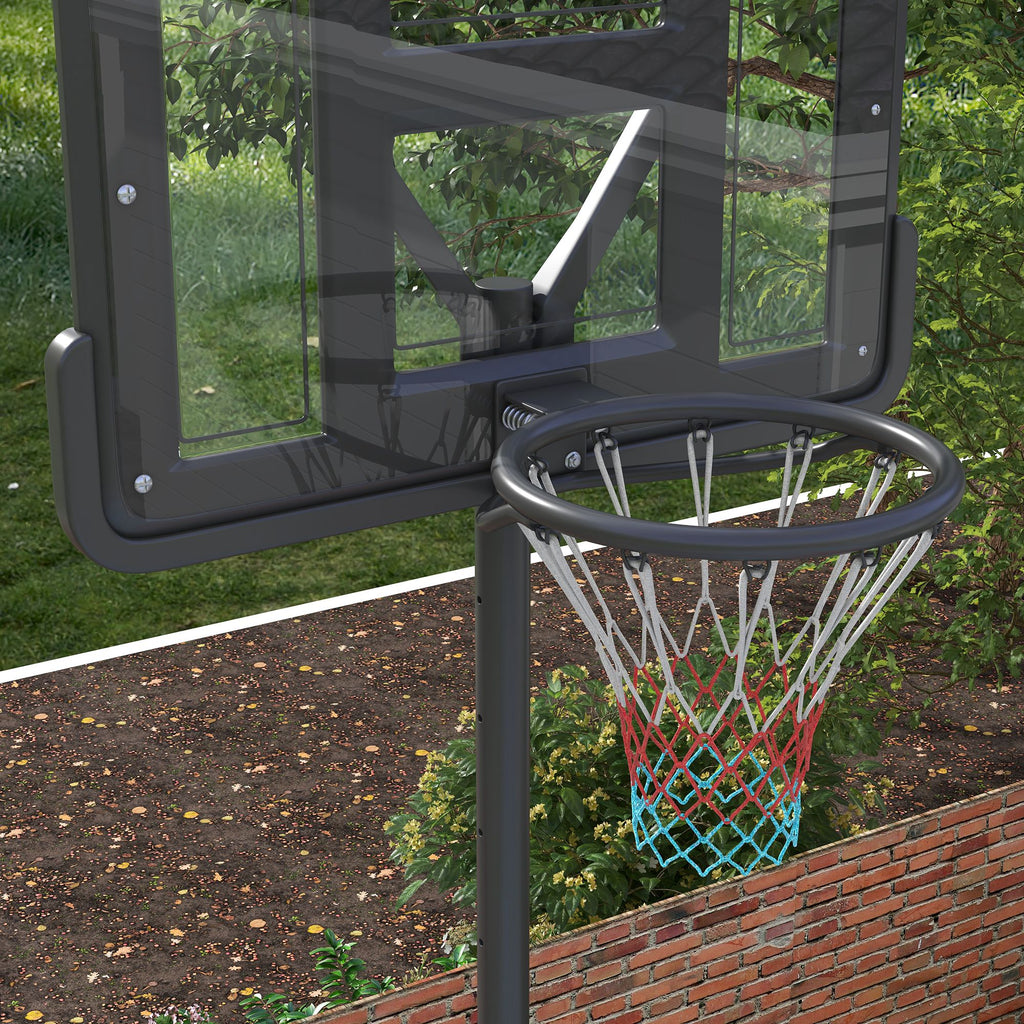 SPORTNOW Tabela de Basquetebol de Exterior 2 em 1 com Altura Ajustável 230-305 cm Cesta de Basquetebol para Piscina com Suporte Tabela de Basquetebol com Rodas Base Preenchível 110x75x195-370 cm Preto
