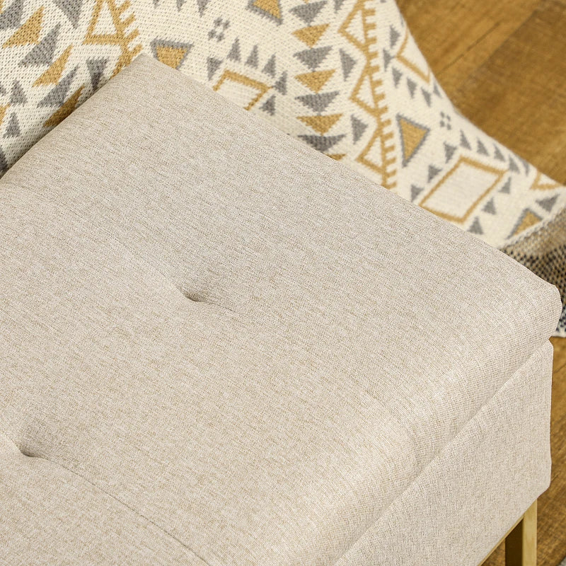 Banco de Armazenamento Otomano Retangular Estofado em Linho com Pés de Aço para Sala de Estar Dormitório 110x44x48 cm Bege