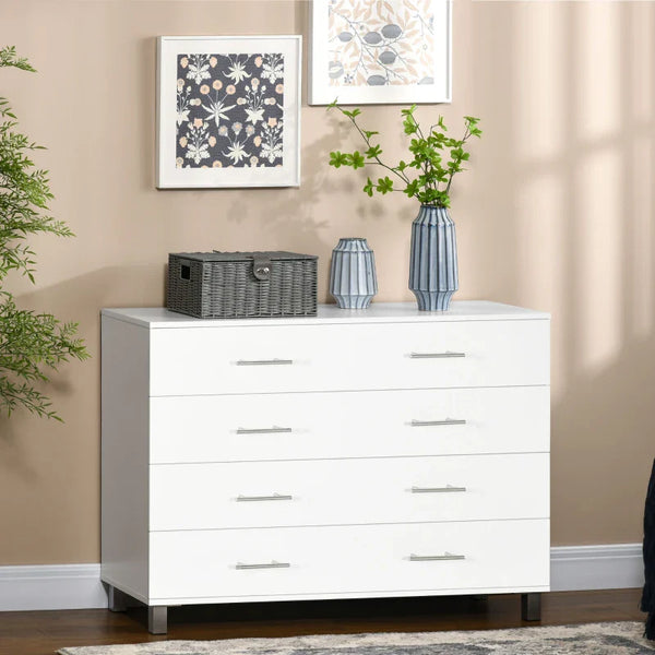Cómoda com 4 Gavetas Cómoda de Dormitório com Pés de Estilo Moderno para Sala de Estar Entrada Corredor 112x38,2x81cm Branco