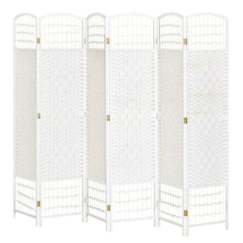 Biombo de 6 Paineis Separador de Ambientes Dobrável 242x170cm Divisória de Habitações de Fibra de Papel Decoração Elegante para Dormitório Sala de Estar Branco